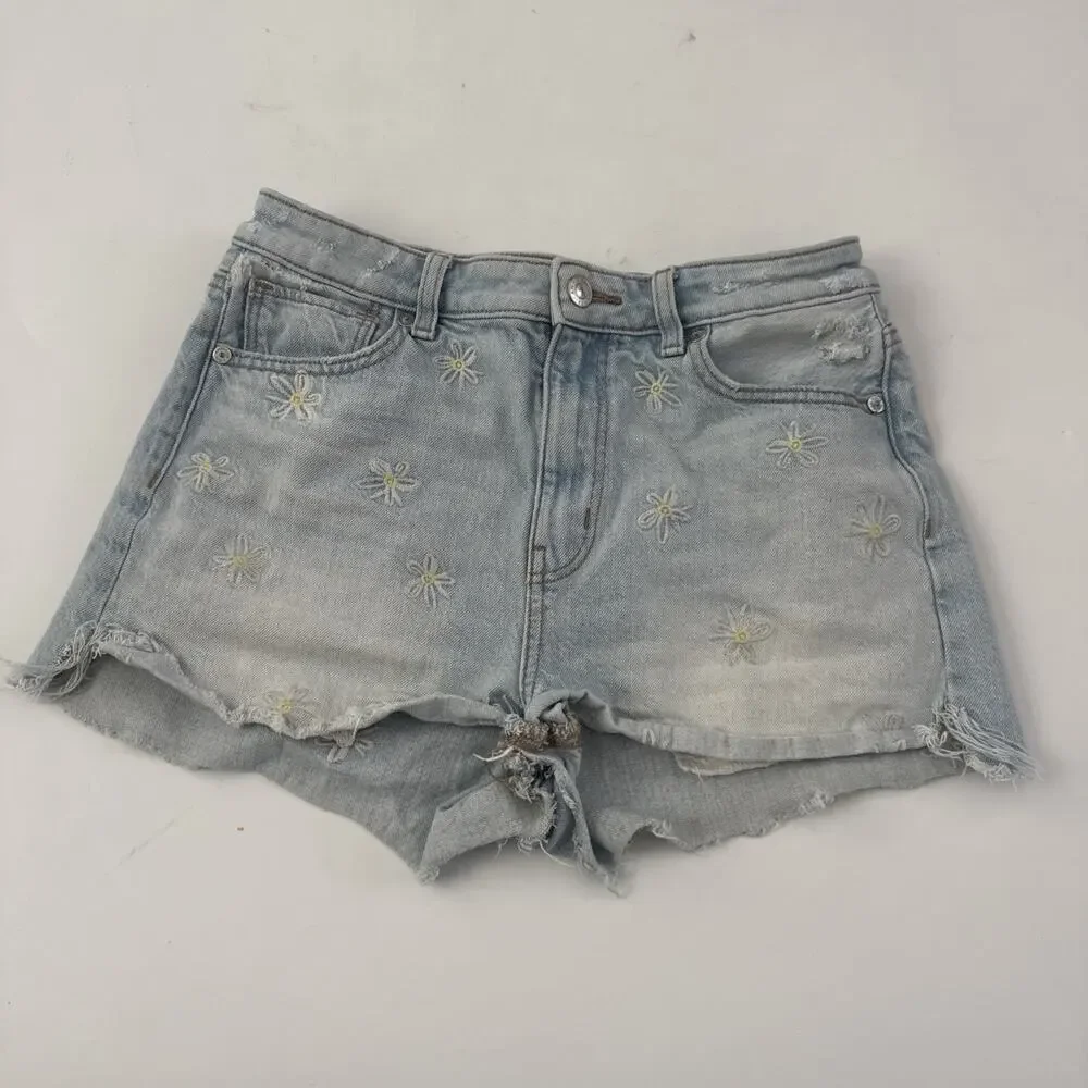 American Eagle Super Stretch Jean Shorts Size 4 Floral EMBROIDERED - Picture 2 of 13